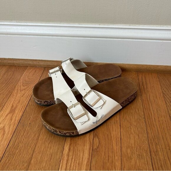 SHEIN White Brown Double Buckle Cork Bed Strap Women's Sandals Slide Size 8 - Picture 4 of 9